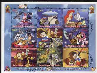Benin 2008 Beijing Olympics - Disney's Bambi, Pinocchio etc perf sheetlet containing 8 values plus label fine cto used, stamps on olympics, stamps on disney, stamps on space