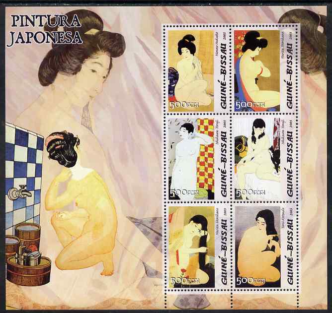Guinea - Bissau 2005 Paintings by Japanese Artists #2 perf sheetlet containing 6 x 500 Fcfa values unmounted mint Mi 3106-11, stamps on , stamps on  stamps on personalities, stamps on  stamps on arts, stamps on  stamps on nudes