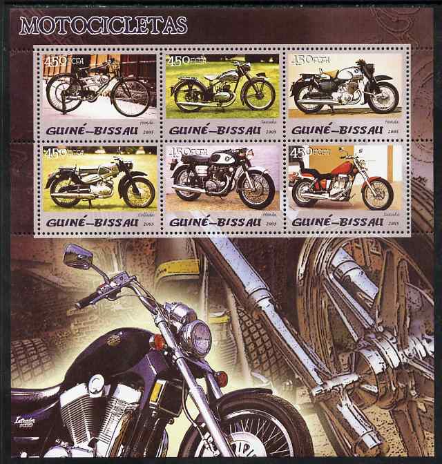 Guinea - Bissau 2005 Motorcycles perf sheetlet containing 6 values unmounted mint Mi 3079-84, stamps on transport, stamps on motorbikes