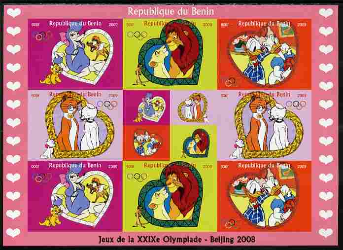 Benin 2009 Beijing Olympics #2 - Disney Characters imperf sheetlet containing 8 values plus label unmounted mint. Note this item is privately produced and is offered purely on its thematic appeal, stamps on olympics, stamps on disney, stamps on lions, stamps on cats
