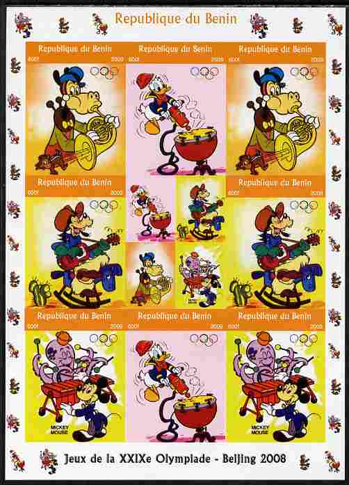 Benin 2009 Beijing Olympics #4 - Disney Characters (Music) imperf sheetlet containing 8 values plus label unmounted mint. Note this item is privately produced and is offered purely on its thematic appeal, stamps on olympics, stamps on disney, stamps on music, stamps on cactus, stamps on cacti, stamps on 