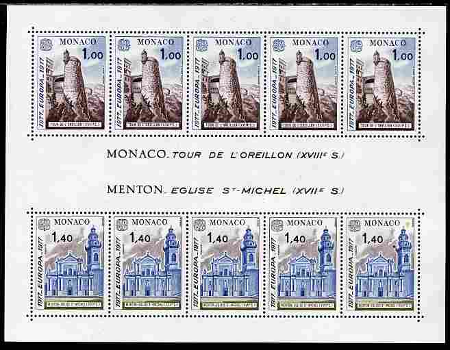 Monaco 1977 Europa - Views perf sheetlet containing five sets of two unmounted mint, SG MS 1304, stamps on tourism, stamps on europa