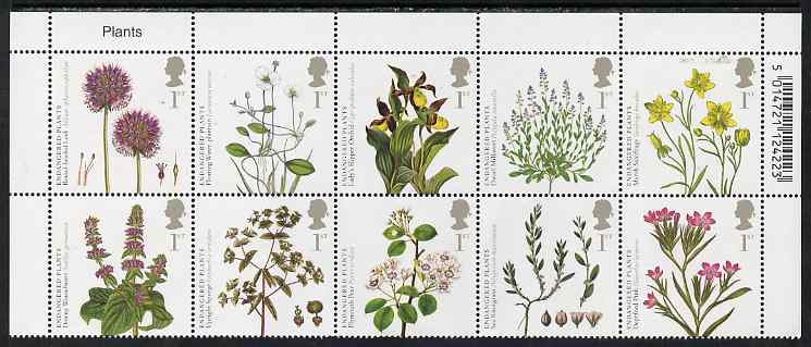 Great Britain 2009 Plants perf set of 10 in se-tenant block unmounted mint , stamps on flowers
