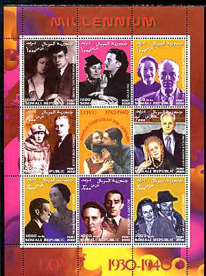 Somalia 2000 Love 1930-40 (Personalities) perf sheetlet containing set of 8 values plus label unmounted mint, stamps on personalities, stamps on women, stamps on films, stamps on cinenma, stamps on movies