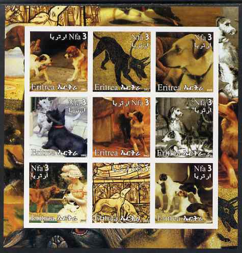 Eritrea 2002 Dogs imperf sheetlet containing 9 values unmounted mint, stamps on dogs
