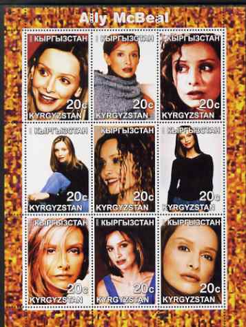 Kyrgyzstan 2000 Ally McBeal perf sheetlet containing complete set of 9 values unmounted mint, stamps on personalities, stamps on entertainments, stamps on films, stamps on cinema, stamps on  tv , stamps on women, stamps on movies
