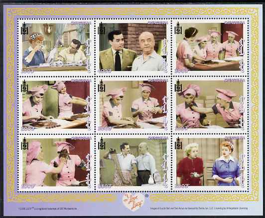 Mongolia 2001 I Love Lucy (TV Comedy series) perf sheetlet containing 9 values unmounted mint, SG MS 2943, stamps on films, stamps on cinema, stamps on  tv , stamps on comedy, stamps on food, stamps on 