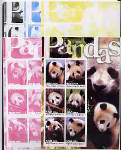 Benin 2003 Pandas large sheetlet containing set of 6 values - the set of 5 imperf progressive proofs comprising the 4 individual colours plus all 4-colour composite, unmounted mint , stamps on animals, stamps on bears, stamps on pandas