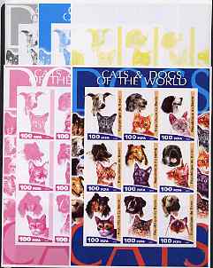 Benin 2003 Cats & Dogs of the World sheetlet containing set of 9 values - the set of 5 imperf progressive proofs comprising the 4 individual colours plus all 4-colour composite, unmounted mint , stamps on cats, stamps on dogs
