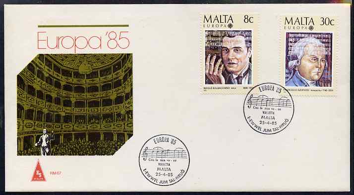 Malta 1985 Europa - Music Year set of 2 on illustrated cover with first day cancels, stamps on music, stamps on europa