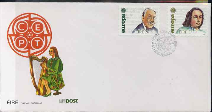 Ireland 1985 Europa - Music Year set of 2 on illustrated cover with first day cancels, stamps on music, stamps on europa