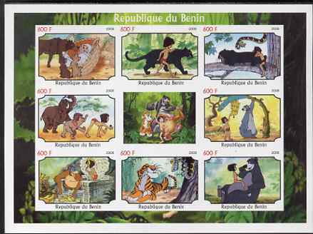 Benin 2008 Disneys Jungle Book imperf sheetlet containing 8 values plus label unmounted mint , stamps on disney, stamps on elephants, stamps on snakes, stamps on bananas, stamps on tigers, stamps on films, stamps on cinema, stamps on cartoons