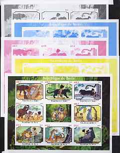 Benin 2008 Disneys Jungle Book sheetlet containing 8 values plus  the set of 5 imperf progressive proofs comprising the 4 individual colours plus all 4-colour composite, ..., stamps on disney, stamps on elephants, stamps on snakes, stamps on bananas, stamps on tigers, stamps on films, stamps on cinema, stamps on cartoons