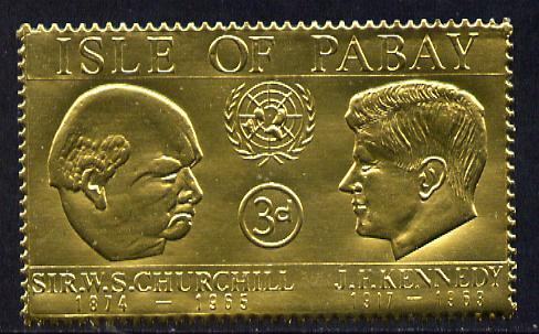 Pabay 1967 Churchill & Kennedy 3d value embossed in gold foil (perf) unmounted mint (Rosen PA60), stamps on churchill  kennedy  personalities