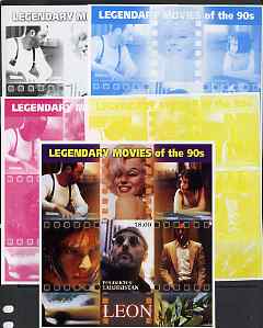 Tadjikistan 2002 Legendary Movies of the '90's - Leon, large sheetlet containing 1 value (also shows Marilyn Monroe) - the set of 5 imperf progressive proofs comprising the 4 individual colours plus all 4-colour composite, unmounted mint, stamps on films, stamps on cinema, stamps on movies, stamps on personalities, stamps on entertainments, stamps on marilyn, stamps on marilyn monroe