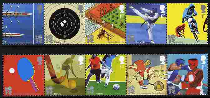 Great Britain 2010 Olympic & Paralympic Games perf set of 10 unmounted mint, stamps on olympics, stamps on disabled, stamps on table tennis, stamps on rowing, stamps on field hocket, stamps on football, stamps on boxing, stamps on shooting, stamps on horses, stamps on taekwondo, stamps on martial arts, stamps on bycycles