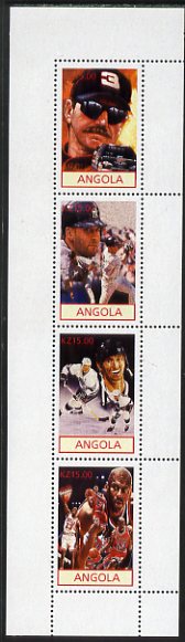 Angola 2001 American Sports Stars perf sheetlet containing 4 values (Nascar, Baseball, Ice Hockey & Basketball) unmounted mint, stamps on personalities, stamps on sport, stamps on cars, stamps on racing cars, stamps on basketball, stamps on baseball, stamps on ice hockey