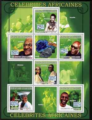 Comoro Islands 2009 African Celebrities perf sheetlet containing 6 values unmounted mint, stamps on personalities, stamps on mandela, stamps on nobel, stamps on peace, stamps on racism, stamps on human rights, stamps on minerals, stamps on music, stamps on 