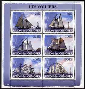 Comoro Islands 2008 Sailing Ships & Lighthouses perf sheetlet containing 6 values unmounted mint Michel 1904-09, stamps on ships, stamps on lighthouses