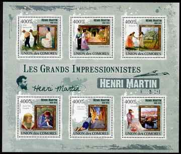 Comoro Islands 2009 Impressionists - Henri Martin perf sheetlet containing 6 values unmounted mint, stamps on personalities, stamps on arts, stamps on impressionists