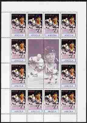 Angola 2000 Sports Legends - Wayne Gretzky (Ice Hockey) perf sheetlet containing 12 values plus label unmounted mint, stamps on , stamps on  stamps on personalities, stamps on  stamps on sport, stamps on  stamps on ice hockey