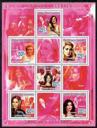 Comoro Islands 2009 Famous Actresses perf sheetlet containing 6 values unmounted mint, Michel 2287-92, stamps on personalities, stamps on films, stamps on cinema, stamps on movies, stamps on music, stamps on marilyn, stamps on monroe, stamps on women