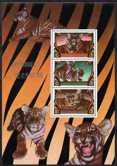 North Korea 1982 Tigers perf sheetlet containing three values (30w, 40w & 80w) unmounted mint as SG N2197-9, stamps on animals.tigers, stamps on cats