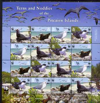 Pitcairn Islands 2007 WWF Endangered Species - Terns & Noddies perf m/sheet containing four sets of 4 unmounted mint SG 724-7, stamps on birds, stamps on  wwf , stamps on terns, stamps on noddies