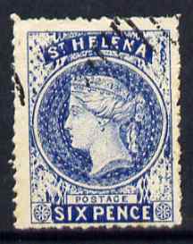 St Helena Forgery 6d blue by Spiro Brothers (West type 1) 'used' single. (Please note: we have a modest stock of this item so the one you receive may not be identical to the one scanned), stamps on , stamps on  stamps on forgery, stamps on  stamps on forgeries, stamps on  stamps on 