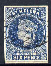 St Helena Forgery 6d blue by ??? (West type 8, identified by additional frame line) 'used' single. (Please note: we have a modest stock of this item so the one you receive may not be identical to the one scanned), stamps on forgery, stamps on forgeries, stamps on 