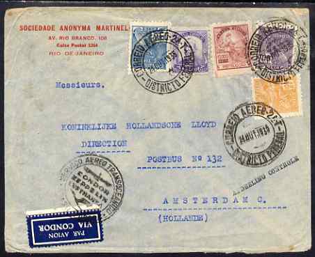 Brazil 1935 Airmail cover to Amsterdam with Zeppelin Condor cachet, stamps on airships, stamps on zeppelins