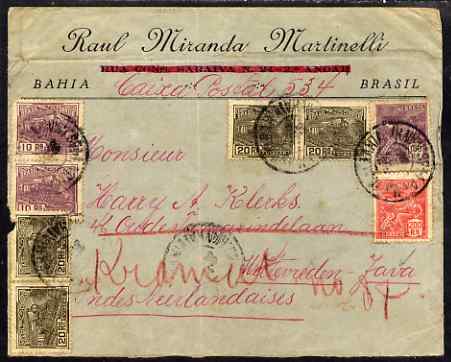 Brazil 1924 cover to Netherlands Indies bearing various adhesives, backstamped Weltevreden, stamps on 