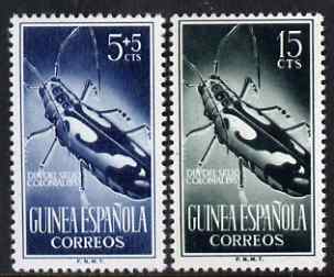 Spanish Guinea 1953 Colonial Stamp Day - Beetle 5c and 15c unmounted mint SG 383 & 385, stamps on insects, stamps on beetles