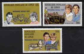Congo 1982 Birth of Prince William opt on Royal Wedding set of 3 unmounted mint, SG 869-71, stamps on royalty, stamps on charles, stamps on diana, stamps on william, stamps on horses