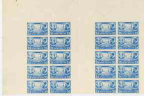 Israel 1948 Interim Period Bialik-Herzl 25m blue complete imperf pane comprising two blocks of 10 with plain gutter between, unmounted mint and rare, stamps on constitutions, stamps on judaica
