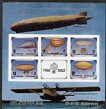 North Korea 1982 Bicentenary of manned Flight (1st Issue) imperf sheetlet containing 5 values from a limited printing, unmounted mint, SG N2244a, stamps on , stamps on  stamps on aviation, stamps on  stamps on balloons, stamps on  stamps on flying boats