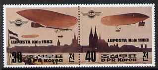 North Korea 1983 Luposta Airmail Exhibition perf se-tenant pair, unmounted mint, SG N2280a, stamps on , stamps on  stamps on aviation, stamps on  stamps on balloons, stamps on  stamps on zeppelins, stamps on  stamps on airships