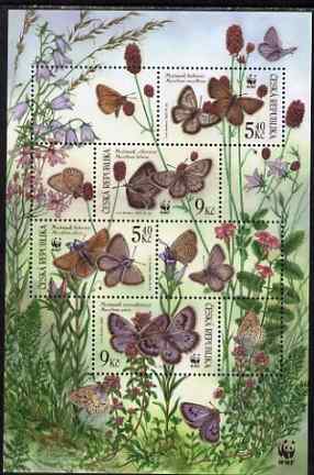Czech Republic 2002 WWF - Butterflies composite perf sheetlet containing 4 values & 4 labels, unmounted mint, SG MS328, stamps on , stamps on  wwf , stamps on butterflies