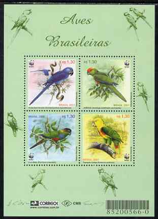 Brazil 2001 WWF - Birds perf sheetlet containing 4 values unmounted mint, SG MS 3207, stamps on , stamps on  wwf , stamps on birds, stamps on parrots