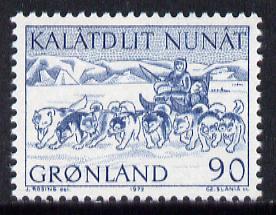 Greenland 1972 Mail Transport 90ore (dog-sledge) unmounted mint SG 80*, stamps on animals   dogs   postal    transport, stamps on slania