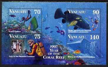 Vanuatu 1997 Diving perf m/sheet unmounted mint, SG MS 744, stamps on diving, stamps on scuba, stamps on marine life, stamps on fish, stamps on shipwrecks