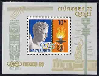 Hungary 1969 Olympic Gold Medal Winners perf m/sheet containing (Greek Athlete & Torch) unmounted mint, SG MS 2430, stamps on olympics, stamps on 