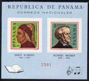 Panama 1966 Famous Men imperf m/sheet unmounted mint (Dante & Wagner), stamps on personalities, stamps on dante, stamps on composers, stamps on wagner, stamps on music, stamps on poetry, stamps on literature