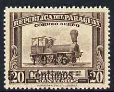 Paraguay 1946 surcharged 5c on 20c brown (Locomotive) unmounted mint, SG  636, stamps on railways