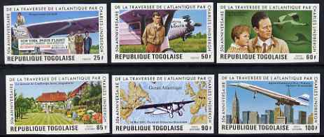 Togo 1977 50th Anniversary of Lindberghs Transatlantic Flight imperf set of 6 from limited printing, unmounted mint as SG 1207-12, stamps on personalities, stamps on aviation, stamps on concorde