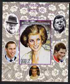 Senegal 1998 Princess Diana 200f imperf m/sheet #09 unmounted mint. Note this item is privately produced and is offered purely on its thematic appeal, it has no postal validity, stamps on royalty, stamps on diana, stamps on william, stamps on harry, stamps on churchill, stamps on kennedy, stamps on personalities