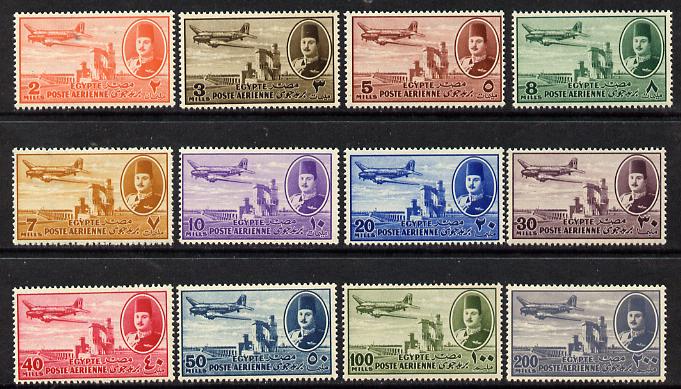 Egypt 1947 Dakota 'Air' set of 12 unmounted mint, SG 322-33*, stamps on , stamps on  stamps on aviation, stamps on  stamps on douglas