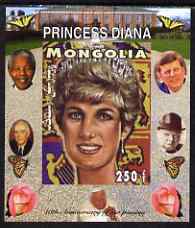 Mongolia 2007 Tenth Death Anniversary of Princess Diana 250f imperf m/sheet #09 unmounted mint (Churchill, Kennedy, Mandela, Roosevelt & Butterflies in background), stamps on royalty, stamps on diana, stamps on churchill, stamps on kennedy, stamps on personalities, stamps on mandela, stamps on butterflies, stamps on roosevelt, stamps on usa presidents, stamps on americana, stamps on human rights, stamps on nobel, stamps on personalities, stamps on mandela, stamps on nobel, stamps on peace, stamps on racism, stamps on human rights