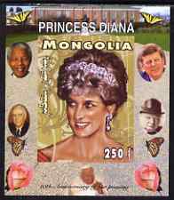 Mongolia 2007 Tenth Death Anniversary of Princess Diana 250f imperf m/sheet #10 unmounted mint (Churchill, Kennedy, Mandela, Roosevelt & Butterflies in background), stamps on royalty, stamps on diana, stamps on churchill, stamps on kennedy, stamps on personalities, stamps on mandela, stamps on butterflies, stamps on roosevelt, stamps on usa presidents, stamps on americana, stamps on human rights, stamps on nobel, stamps on personalities, stamps on mandela, stamps on nobel, stamps on peace, stamps on racism, stamps on human rights