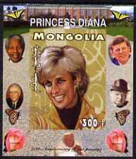 Mongolia 2007 Tenth Death Anniversary of Princess Diana 300f imperf m/sheet #12 unmounted mint (Churchill, Kennedy, Mandela, Roosevelt & Butterflies in background), stamps on royalty, stamps on diana, stamps on churchill, stamps on kennedy, stamps on personalities, stamps on mandela, stamps on butterflies, stamps on roosevelt, stamps on usa presidents, stamps on americana, stamps on human rights, stamps on nobel, stamps on personalities, stamps on mandela, stamps on nobel, stamps on peace, stamps on racism, stamps on human rights